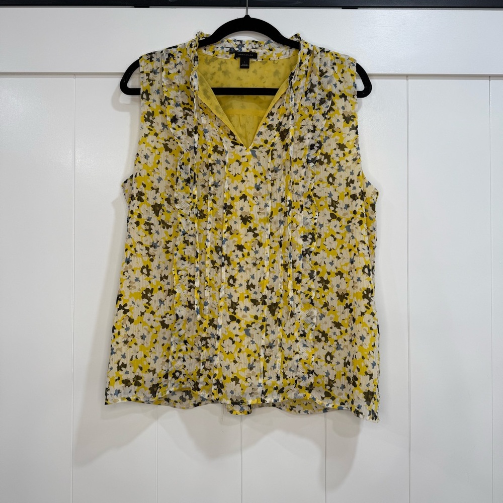 Ann Taylor Yellow and Black Floral Blouse